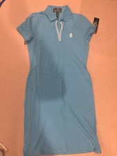 Lauren Ralph Lauren S Gold Shirt Dress Blue Collared Cotton Logo 