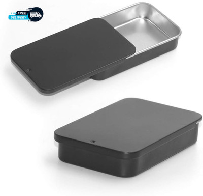 6 Pack Metal Rectangular Sliding Lid Tin Boxes Black Containers Portable Box