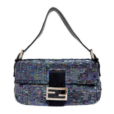 FENDI Baguette Midnight Blue Sequin Shoulder Bag