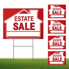 5 Pack Estate Sale Signs Set - 16 x 12 Inch Double-Sided Yard Signs With Arro...