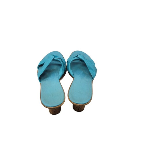 Vintage vegane handgefertigte italienische Keilsandalen Größe 10 aquamarin geknotet offene Zehenpartie Resort - Bild 7 von 11