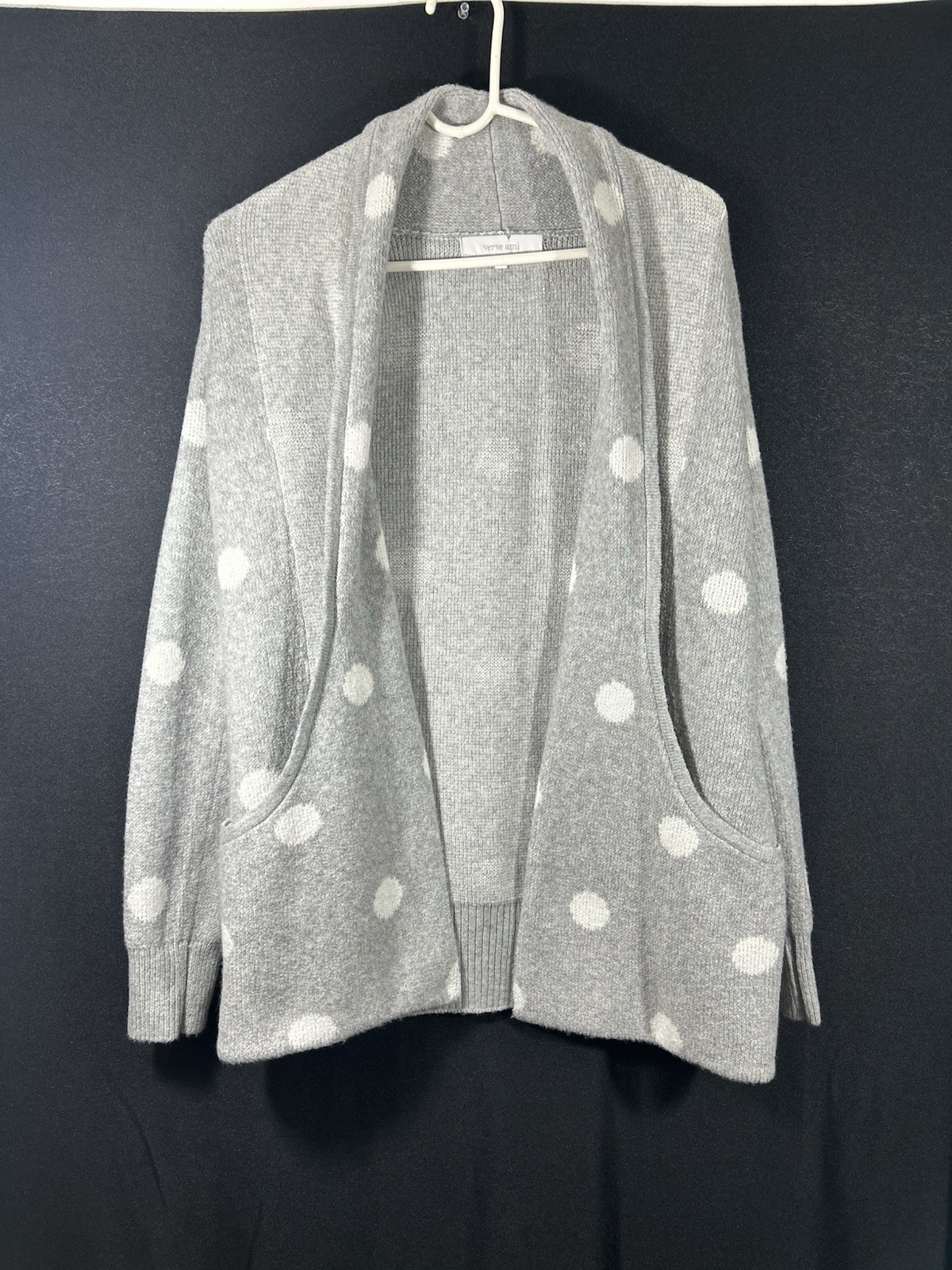 Verve Ami Women's Cardigan Sweater Gray With With White Dots New No Tags M