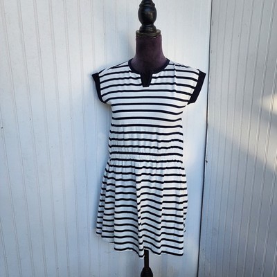 NWT Crewcuts Girls Short Sleeved Cotton Navy Blue  White Striped Dress Size 10