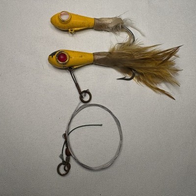 Weighted Fishing Lure With Hooks Lot Of 2 Feathers Vintage Popper?
