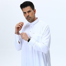 Men White Muslim Thobe Jubba Saudi Dishdasha Daffah Kaftan Abaya Dress Ramadan