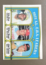 1972 Topps - League Leaders Jim Palmer, Vida Blue, Wilbur Wood #92 Ink Line