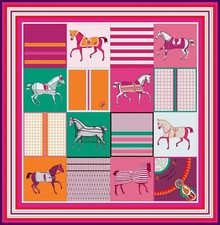 90cm Classic Checkered Horse Brand Square Scarf Women Twill Silk Scarf Shawl