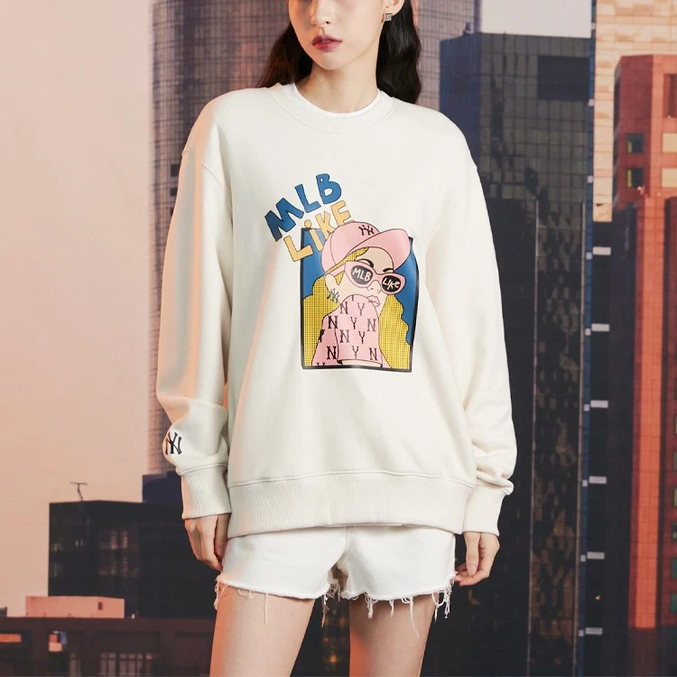 Printed Athletic Crewneck Pullover Sweatshirt Unisex Autumn Beige