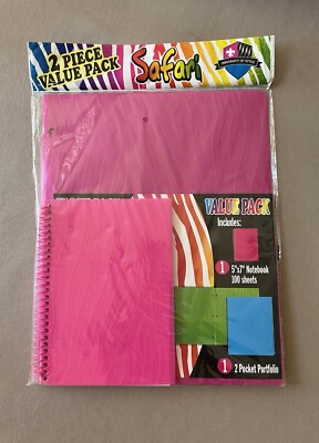 Bright Pink 2 Pk Decorative 5  X 7  100 Sheets Notebook & 2 Pocket Portfolio~New