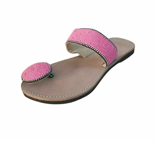 Indian Women Slippers Beaded Flip-Flops Handmade Footware Slip Ons Flat US 6/7 - Picture 2 of 6