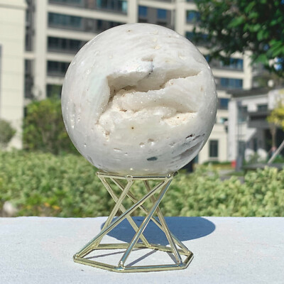 1.23LB Natural Mexican Agate Sphere Crystal Healing Decor Quartz Ball gift+Base