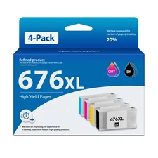 FADSOON® 676XL Ink Cartridge Replacement 4PK for Epson Workforce WP-4020 WP-4530