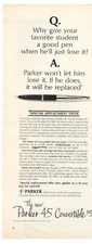 Parker Pen Print Ad Vintage Advertisement Writing Instrument 45 Convertible 1965
