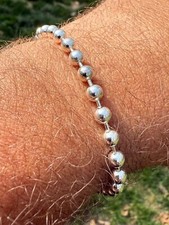 Men’s Solid 925 Sterling Silver Ball Bead Bracelet 5mm Thick Beads - 8"