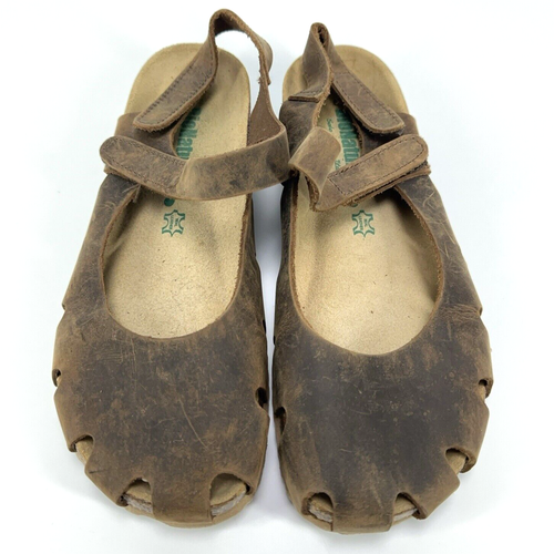 Bionatura Brown Distressed Leather Cork Mary Jane Shoes Sandals 37 US 6.5 Italy - Picture 6 of 8