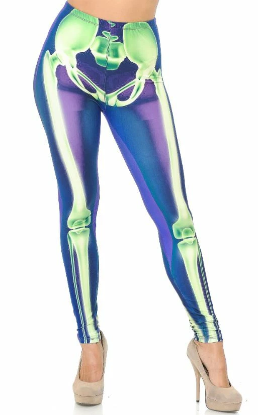 Creamy Soft Cyan Blue Skeleton Bones Leggings