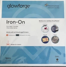 3pc BLACK Glowforge IRON-ON Eco Proofgrade Heat Transfer Vinyl 12"X12" NEW