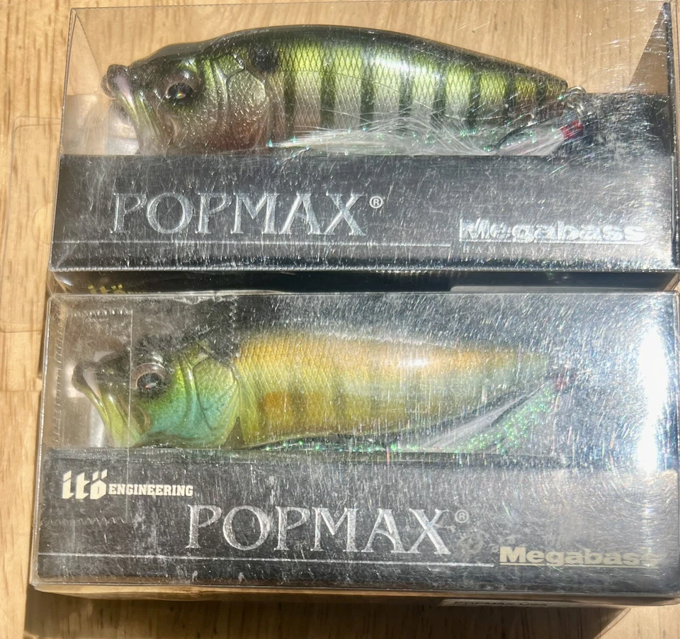 Megabass PopMax JDM (Lote de 2) Topwater Poppers, Bajo, ¡Nuevo! ¡Envío gratis! ¡NUEVO CON ETIQUETAS! Foto 4 de 4