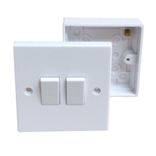 2 Gang White Light Switch 10Amp Two Gang Double Wall Switch With 25MM Back Box