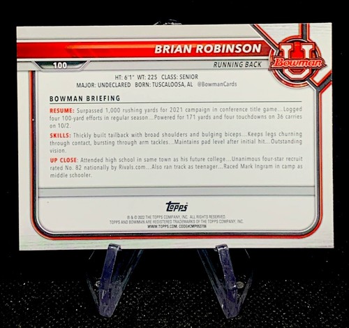 2021-22 Bowman University Brian Robinson #100 - Picture 2 of 2