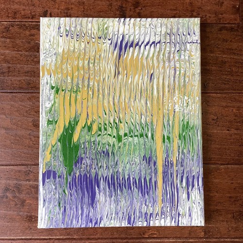 Karneval Perlenkunst Originalgemälde 11 x 14 lila grün & gold glänzend Oberfläche - Bild 13 von 17