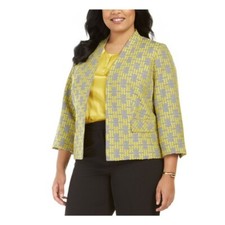 NEW KASPER YELLOW JACQUARD OPEN FRONT CAREER JACKET BLAZER SIZE 16 W WOMEN