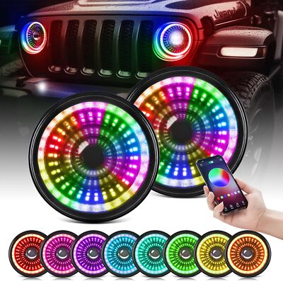 Pair 7'' RGB LED Headlights Starry Dragon Eyes DRL For Jeep Wrangler JK TJ CJ