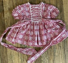 Vintage Red and White Dress Baby Girl Lace Trim Handmade 9-12 Mo Flowers