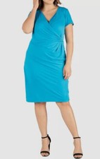 24seven Comfort Apparel Women's Blue V-Neck Faux Wrap Dress Plus Size 1X