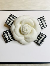 Camellia Flower Brooch Pin New Handmade Gift White With Ribbon Bow