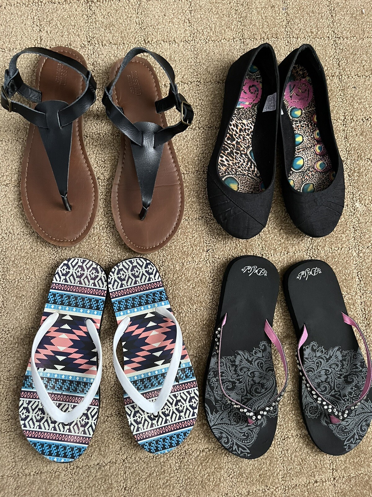 lotto di 4 sandali estivi flip flop piatti razzo cane mossimo del sol taglia 6