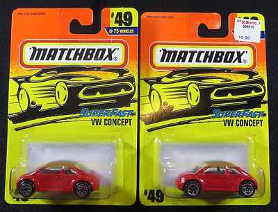 1997  Matchbox   Red VW Concept   Lot of Two Wheel Variations  Card #49   MB-2