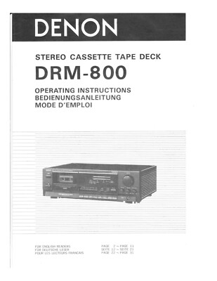 Bedienungsanleitung-Operating Instructions für Denon DRM-800 