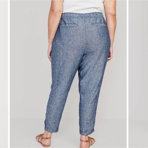 NEW Old Navy Womens High Waisted Tapered Linen Blend Chambray Pants Pockets 3X - Picture 5 of 5