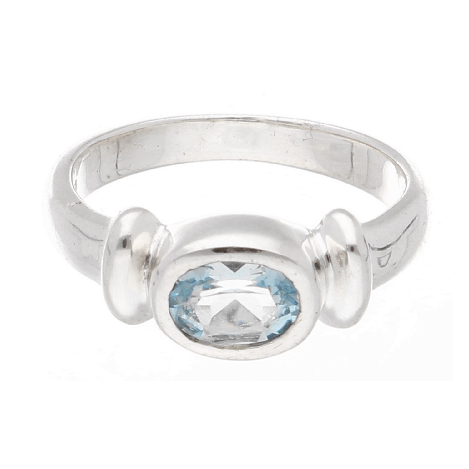 Sterling Silver Blue Topaz Solitaire Ring (Size O 1/2) 7x5mm Head