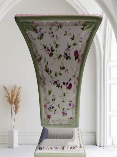 Vintage Laura Ashley FTD Chintz quadratische Keramikvase 9 Zoll Sockel französischer Cottage-Stil