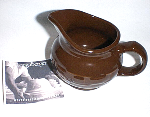 LONGABERGER Pottery Woven Traditions CHOCOLATE BROWN Creamer /Sauce Pitcher NEW! - Zdjęcie 1 z 3