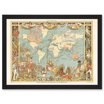 Crane 1886 Pictorial Map British Empire World Brittania Framed A4 Wall Art Print