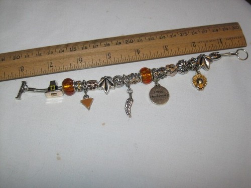 November Birthday/Thanksgiving Bracelet Topaz-color-Glass & Enamel-Pie/Turkey/+ - Picture 8 of 8