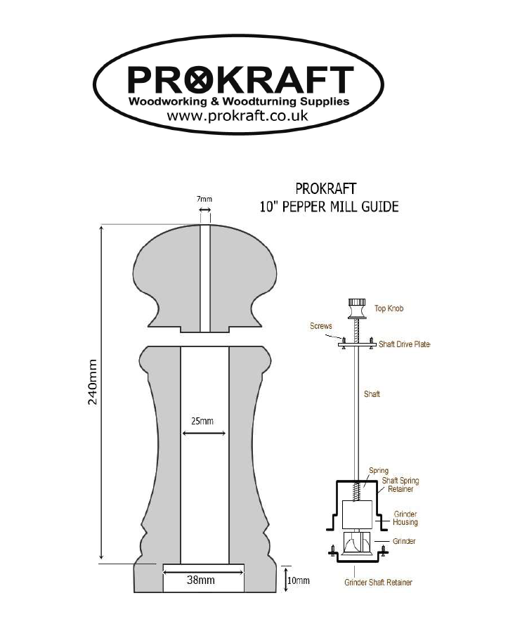 WOODTURNING SALT AND PEPPER MILL CERAMIC KITS **EASYFIT** PROKRAFT PKR