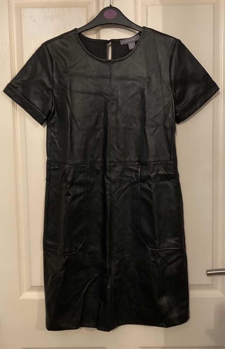 Primark Black Faux Leather Tunic Dress Pockets UK 8