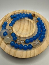 Natural Blue Chalcedony  Agate Ring Crystal Bracelet - 6 12mm - D2-3388/3389