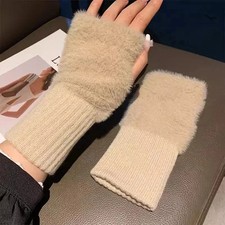 Soft Winter Half Finger Gloves Women Warm Lux...