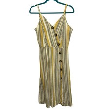 Naïf Linen Blend Stripe Midi Dress Women’s Spaghetti Strap Button Front Small