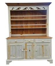 Ethan Allen Farm House Hutch Breakfront China Cabinet Display Knotty Pine