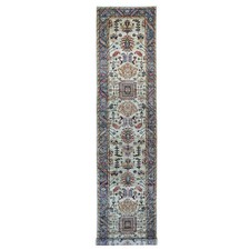 3'1"x15'9" Light Green Heris Design Hand Knotted Wool Runner Oriental Rug 21266