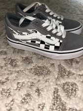 Vans Old Skool Kids Camo Flames Black white Checkerboard Boys Shoe Sneaker Youth