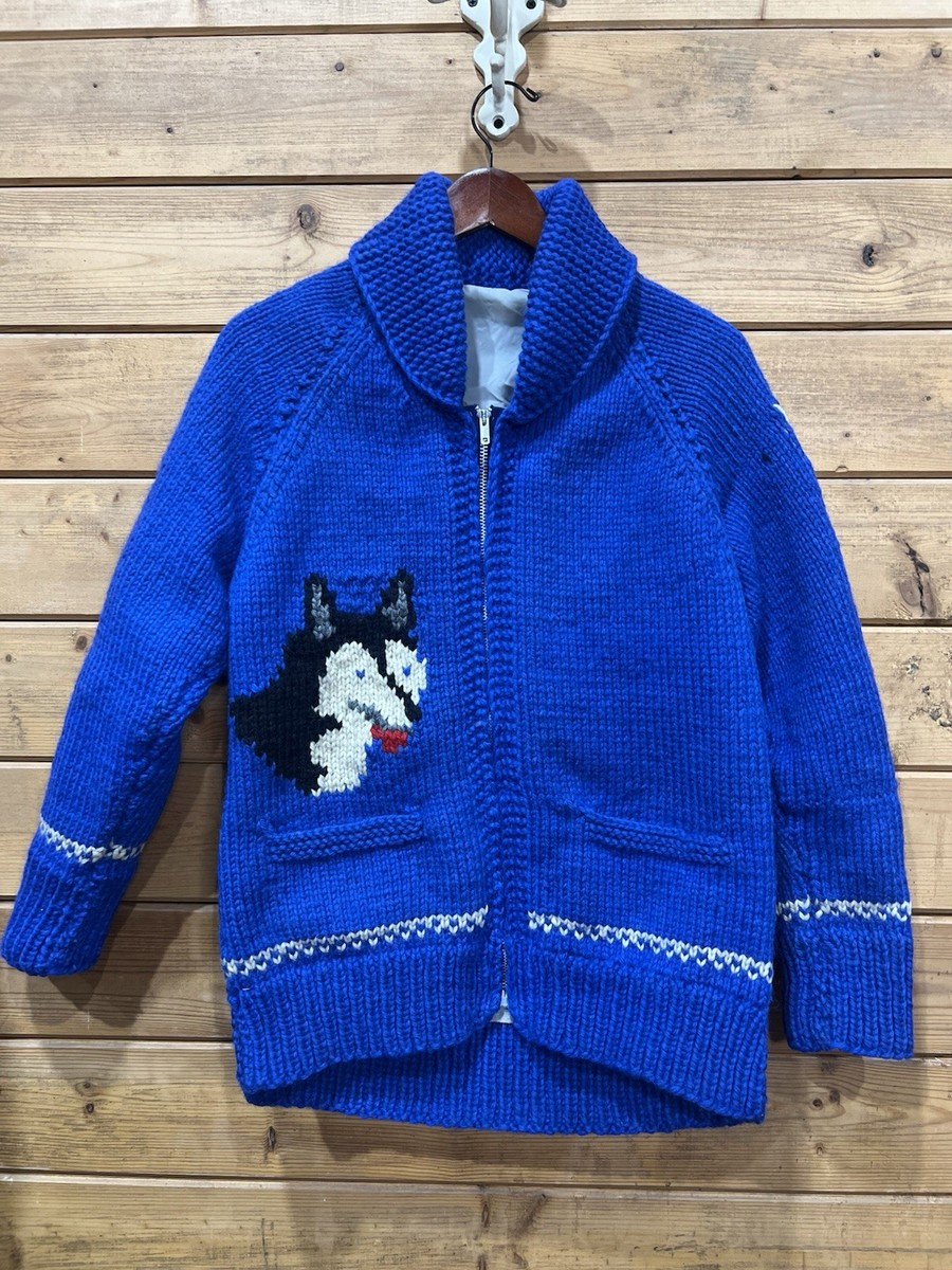 Vintage Cowichan Hand Knit Wool Sweater Jacket Lined Talon Zip