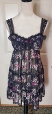 Victoria's Secret Angels Black Y2K Floral Lace Lingerie Babydoll Slip Dress Sz.M