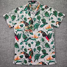 Retro Rifle Two-Cans Shirt Mens Medium Toucan Tropical Short Sleeve Stretch